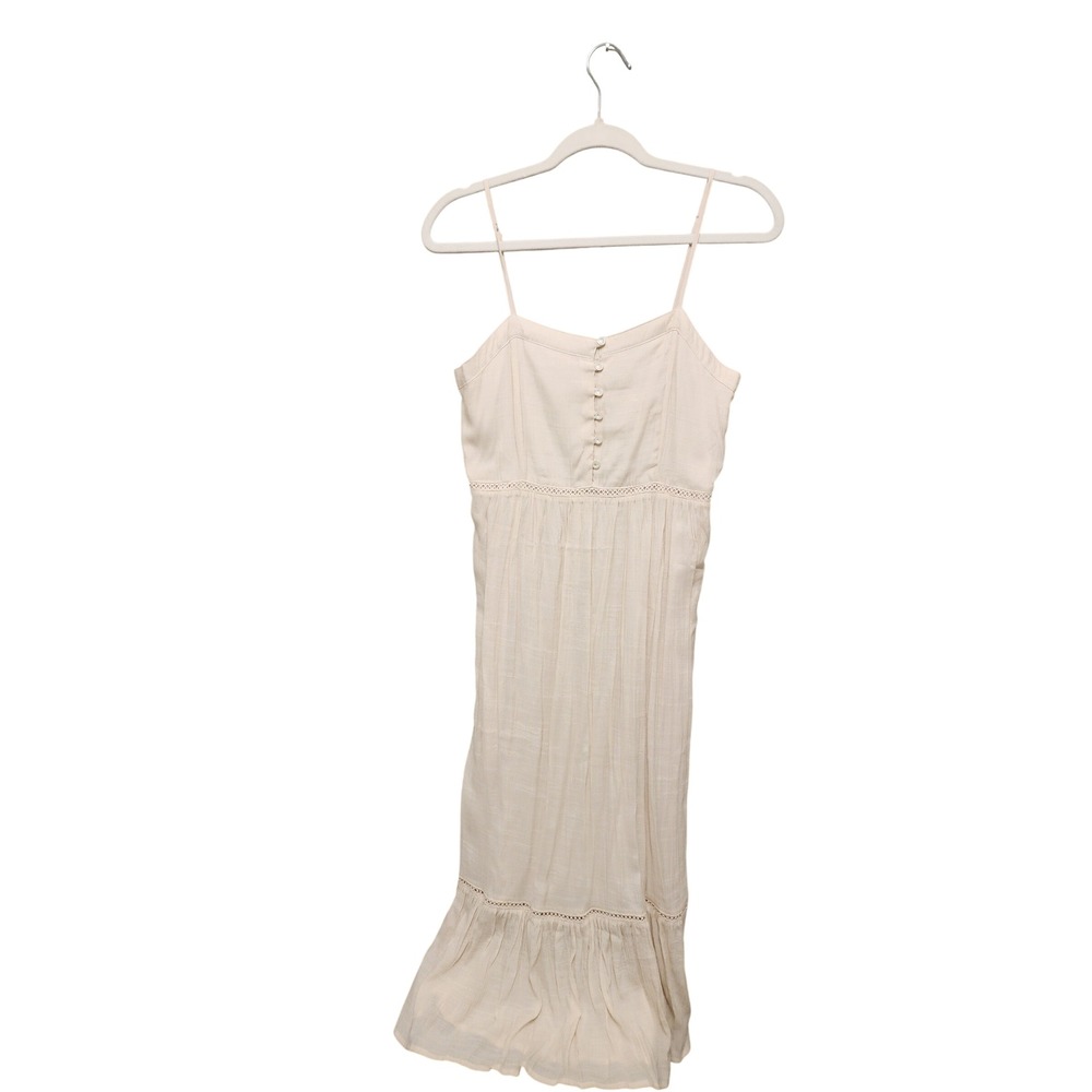 Love Tree Cream Beige Boho Midi Dress Smocked Back Lace Ruffle Hem Womens Medium